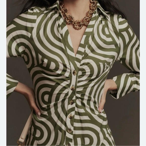 Anthropologie Poplin Shirt Dress - Kelly Green Size 16 - Picture 2 of 10